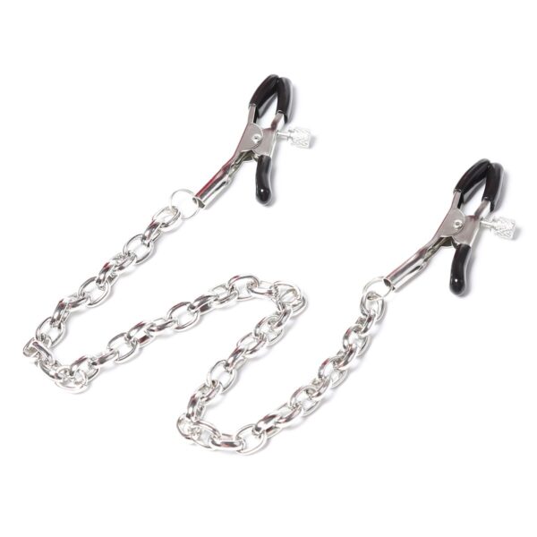 Erotic Leather Breast Clamps with Chain - Flirtatious Adult Toy for Women - Image 3