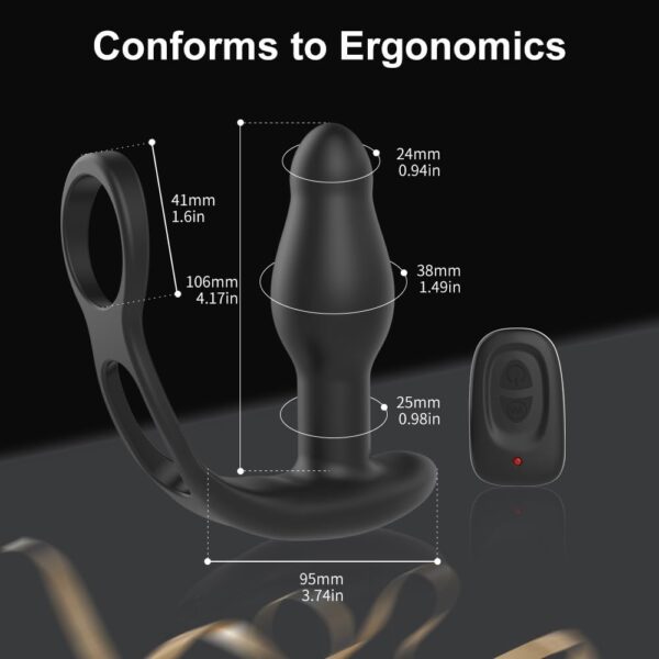 LEVETT Adult Sex Toys Anal Vibrator,Prostate Massager with Remote Control,Double Cock Ring Wearable Anal Plug,Butt Plug Vibrator - Image 2