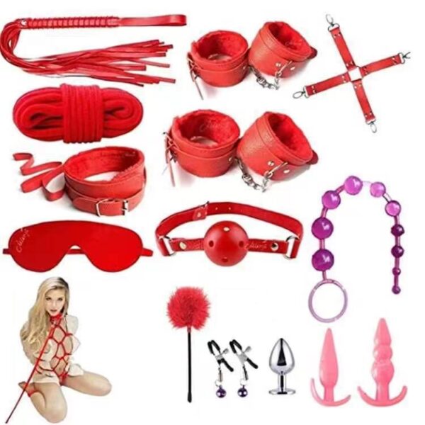 Leather Goods Plush 14-Piece Set Erotic Adult Bondage Rear Anal Plug - Image 2