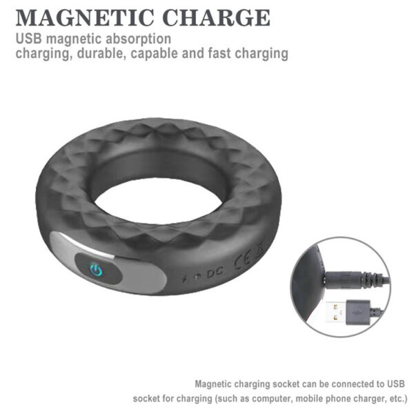 Rechargeable Silicone Vibration Lock Fine Ring Male Delay Masturbator Condom Ring Couple Sharing Donut Charging Ring - Image 2