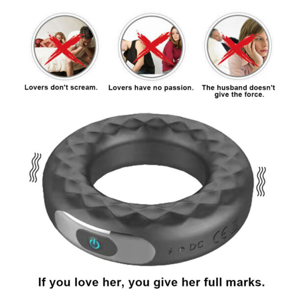 Rechargeable Silicone Vibration Lock Fine Ring Male Delay Masturbator Condom Ring Couple Sharing Donut Charging Ring - Image 5