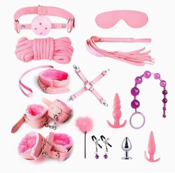 Leather Goods Plush 14-Piece Set Erotic Adult Bondage Rear Anal Plug - Image 6