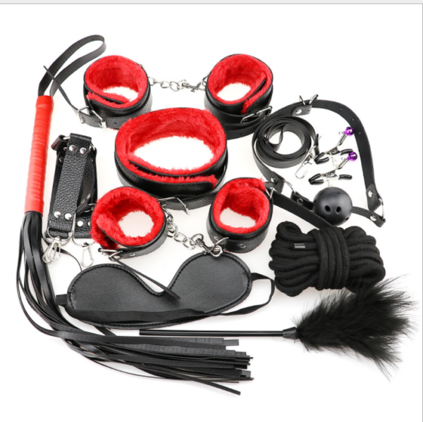 10 Pcs/set Sexy Lingerie PU Leather BDSM Sex Bondage Set Hand Cuffs Footcuff Whip Rope Blindfold Erotic Sex Toys - Image 2