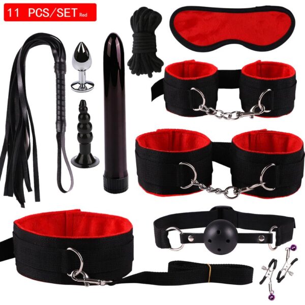 11PCS/SET Sex Toys For Couples Exotic Accessories Nylon Silicone Sex Bondage Set Lingerie Handcuffs Whip Rope Anal Vibrator - Image 8