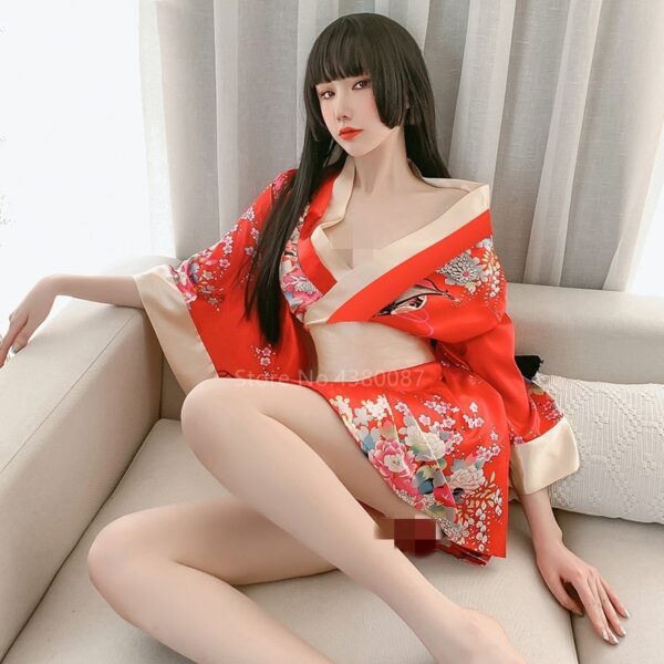 Japanese Kimono Dress for Women Cardigan Sexy Floral Print Yukata Asian Obi Sleepwear Traditional Geisha Robe Vintage Clothes - Image 4