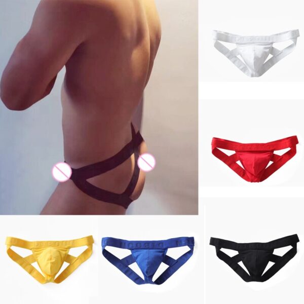 Men's backspace sexy thong low-waist butt-lifting cotton tight-fitting double thong trendy gay underwear by