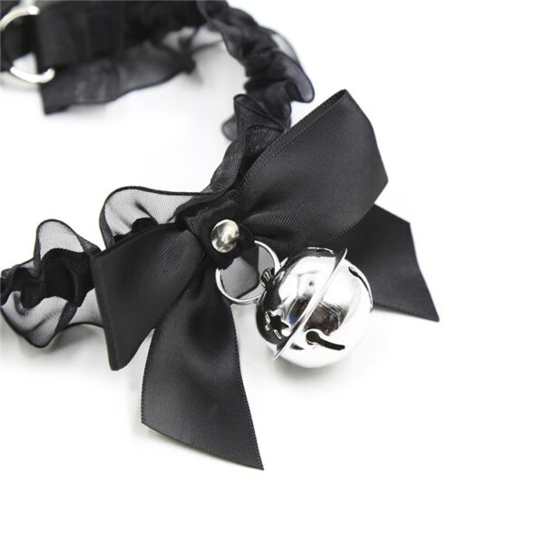 Funny Black Neck Cover New Elastic Belt Silver Bell Neck Cover Adult Products Women's Collar Lace Toys - Image 2