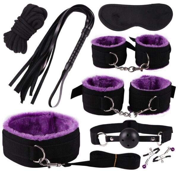 11PCS/SET Sex Toys For Couples Exotic Accessories Nylon Silicone Sex Bondage Set Lingerie Handcuffs Whip Rope Anal Vibrator - Image 10