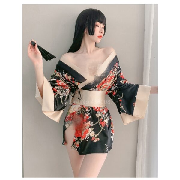 Japanese Kimono Dress for Women Cardigan Sexy Floral Print Yukata Asian Obi Sleepwear Traditional Geisha Robe Vintage Clothes - Image 8