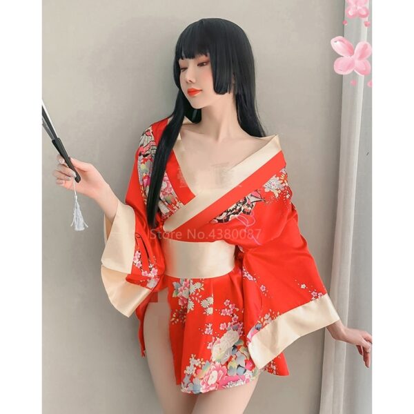 Japanese Kimono Dress for Women Cardigan Sexy Floral Print Yukata Asian Obi Sleepwear Traditional Geisha Robe Vintage Clothes - Image 6