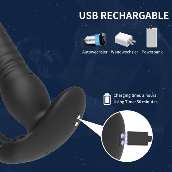 Anal Vibrator Prostate Massager with Remote Control Double Cock Ring Wearable Anal Toy Butt Plug Dildo Vibrator with 3 Thrusting - Image 2