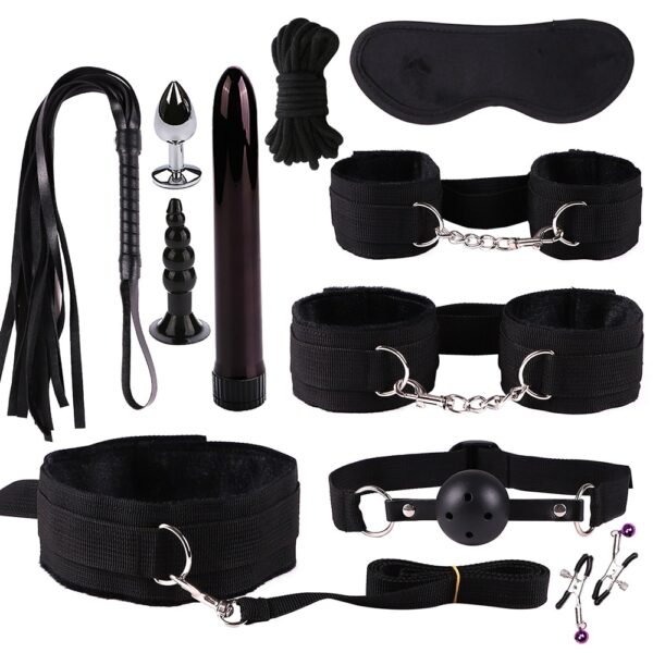 11PCS/SET Sex Toys For Couples Exotic Accessories Nylon Silicone Sex Bondage Set Lingerie Handcuffs Whip Rope Anal Vibrator - Image 6