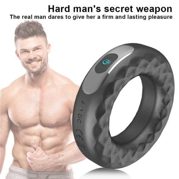 Rechargeable Silicone Vibration Lock Fine Ring Male Delay Masturbator Condom Ring Couple Sharing Donut Charging Ring - Image 4