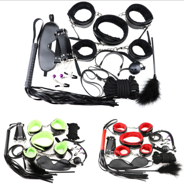 10 Pcs/set Sexy Lingerie PU Leather BDSM Sex Bondage Set Hand Cuffs Footcuff Whip Rope Blindfold Erotic Sex Toys - Image 3