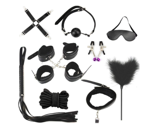 10 Pcs/set Sexy Lingerie PU Leather BDSM Sex Bondage Set Hand Cuffs Footcuff Whip Rope Blindfold Erotic Sex Toys