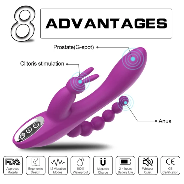 12 Speeds Waterproof Rechargeable Rabbit Vibrator G-spot and P-spot Anal Clit Stimulator Dildo Adult Sex Toys for Women - Image 4