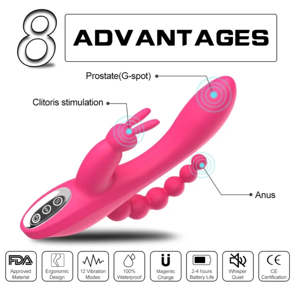 12 Speeds Waterproof Rechargeable Rabbit Vibrator G-spot and P-spot Anal Clit Stimulator Dildo Adult Sex Toys for Women - Image 3