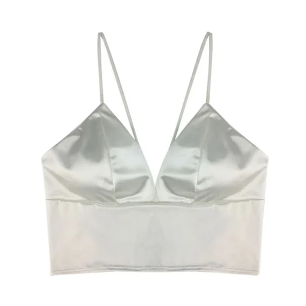 Sexy Satin Crop Tops Women Wireless Bralette Crochet Top Female Spaghetti Strap T-shirt Cropped With Chest Padded Camisole - Image 7