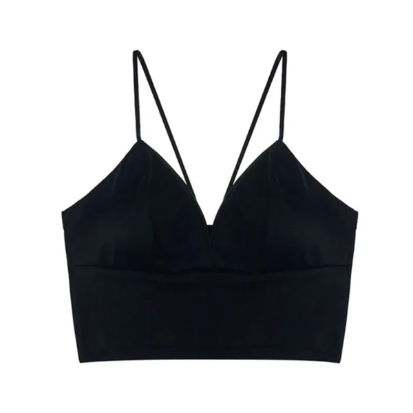 Sexy Satin Crop Tops Women Wireless Bralette Crochet Top Female Spaghetti Strap T-shirt Cropped With Chest Padded Camisole - Image 6