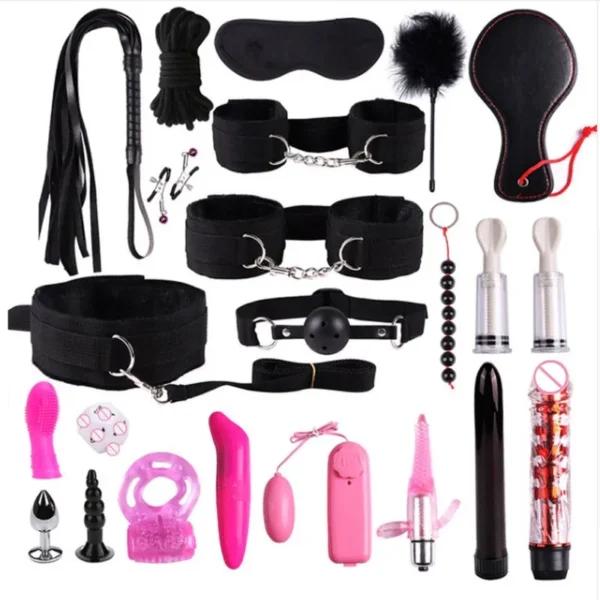 23 Pcs Bdsm Bondage Adult Slave Games Set Sex Handcuffs Whip Mouth Gag Porno Sex Butt Plug Bead Anal Plug Vibrator For Couples - Image 3