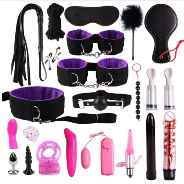 23 Pcs Bdsm Bondage Adult Slave Games Set Sex Handcuffs Whip Mouth Gag Porno Sex Butt Plug Bead Anal Plug Vibrator For Couples - Image 10