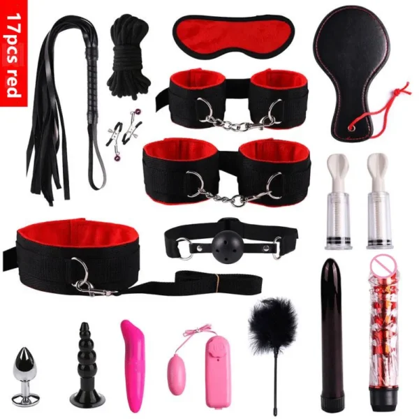 23 Pcs Bdsm Bondage Adult Slave Games Set Sex Handcuffs Whip Mouth Gag Porno Sex Butt Plug Bead Anal Plug Vibrator For Couples - Image 4