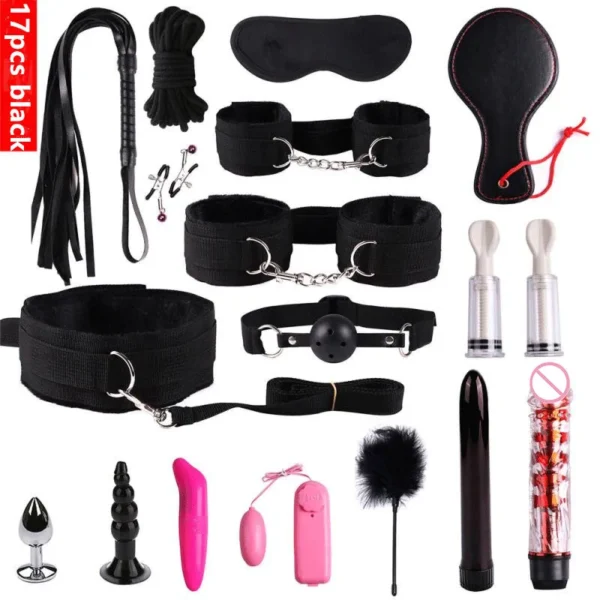 23 Pcs Bdsm Bondage Adult Slave Games Set Sex Handcuffs Whip Mouth Gag Porno Sex Butt Plug Bead Anal Plug Vibrator For Couples - Image 6