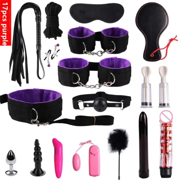 23 Pcs Bdsm Bondage Adult Slave Games Set Sex Handcuffs Whip Mouth Gag Porno Sex Butt Plug Bead Anal Plug Vibrator For Couples - Image 5