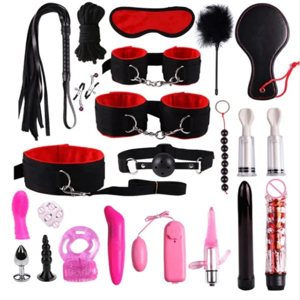 23 Pcs Bdsm Bondage Adult Slave Games Set Sex Handcuffs Whip Mouth Gag Porno Sex Butt Plug Bead Anal Plug Vibrator For Couples - Image 9